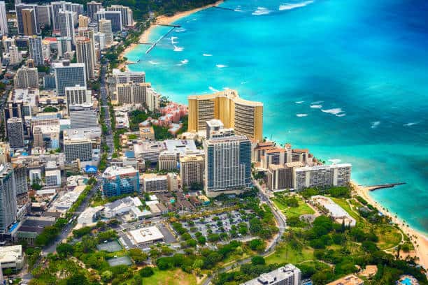 coastline of the Waikiki area of Honolulu Hawaii