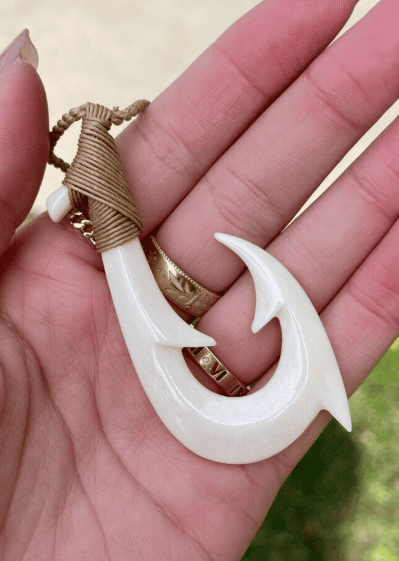 Unique Hawaiian Large Fish Hook Necklace, Hand Carved Buffalo Bone Fis –  Hawaii Treasures Shop