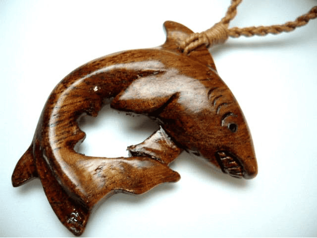 Wood Beads Shark Tooth Necklace - Emperors Emporium Hawaii